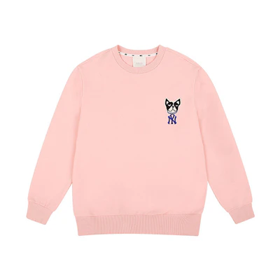 MLB Cartoon Dog Embroidery Crewneck Sweatshirt Unisex Pink 31MTC1011-50P