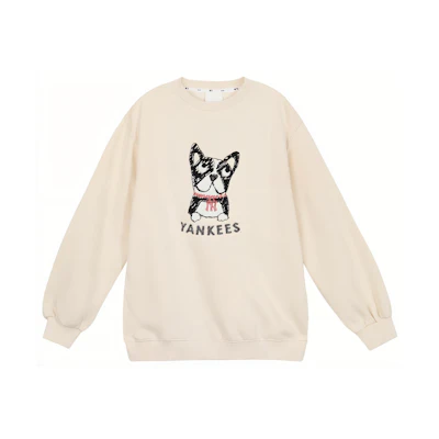 MLB Cartoon Dog Graphic Logo Fleece Crewneck Sweatshirt Unisex - White 31MTC8961-50I