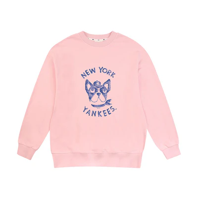 MLB Cartoon Series Pink Crewneck Pullover Sweatshirt Unisex Casual Fit 31MTC2011POWDER