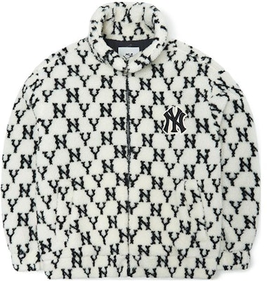 MLB Check Letter Print Zip-Up Fleece Jacket Unisex Cream White. 3AFDM0126-50CRS Order MLB Check Letter Print Zip-Up Fleece Jacket Unisex Cream White. 3AFDM0126-50CRS