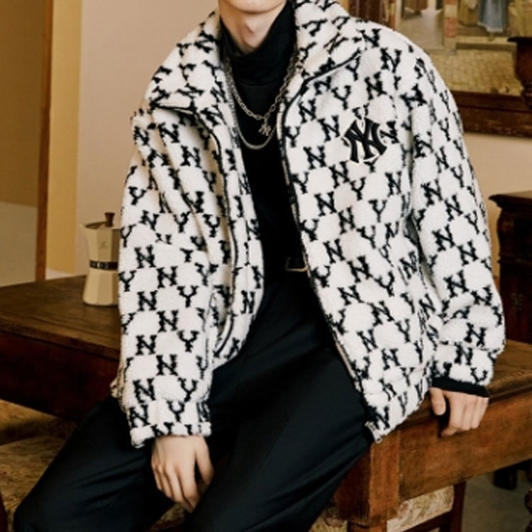 Purchase MLB 字母印花拉鍊刷毛外套 男女通用 奶油白 3AFDM0126-50CRS