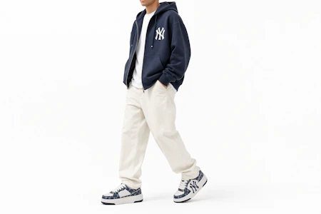 Order MLB 24SS 紐約洋基隊 復古老花潮流厚底舒適 包覆性減震 低筒 球鞋 男女皆宜 海軍藍