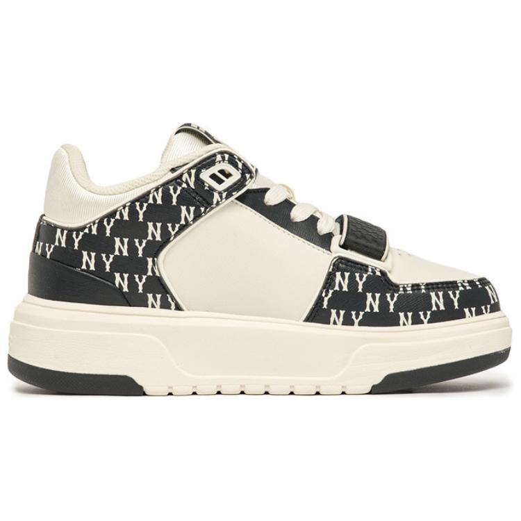 Order MLB 厚底鞋基础款 纽约洋基队 防滑耐磨 中筒 板鞋 男女同款 米黑