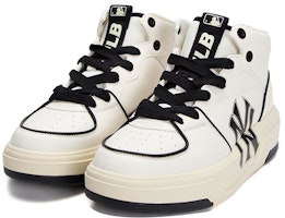 MLB 塊狀襯線 高筒 時尚板鞋 男女皆適 白色 Lookbook MLB 塊狀襯線 高筒 時尚板鞋 男女皆適 白色