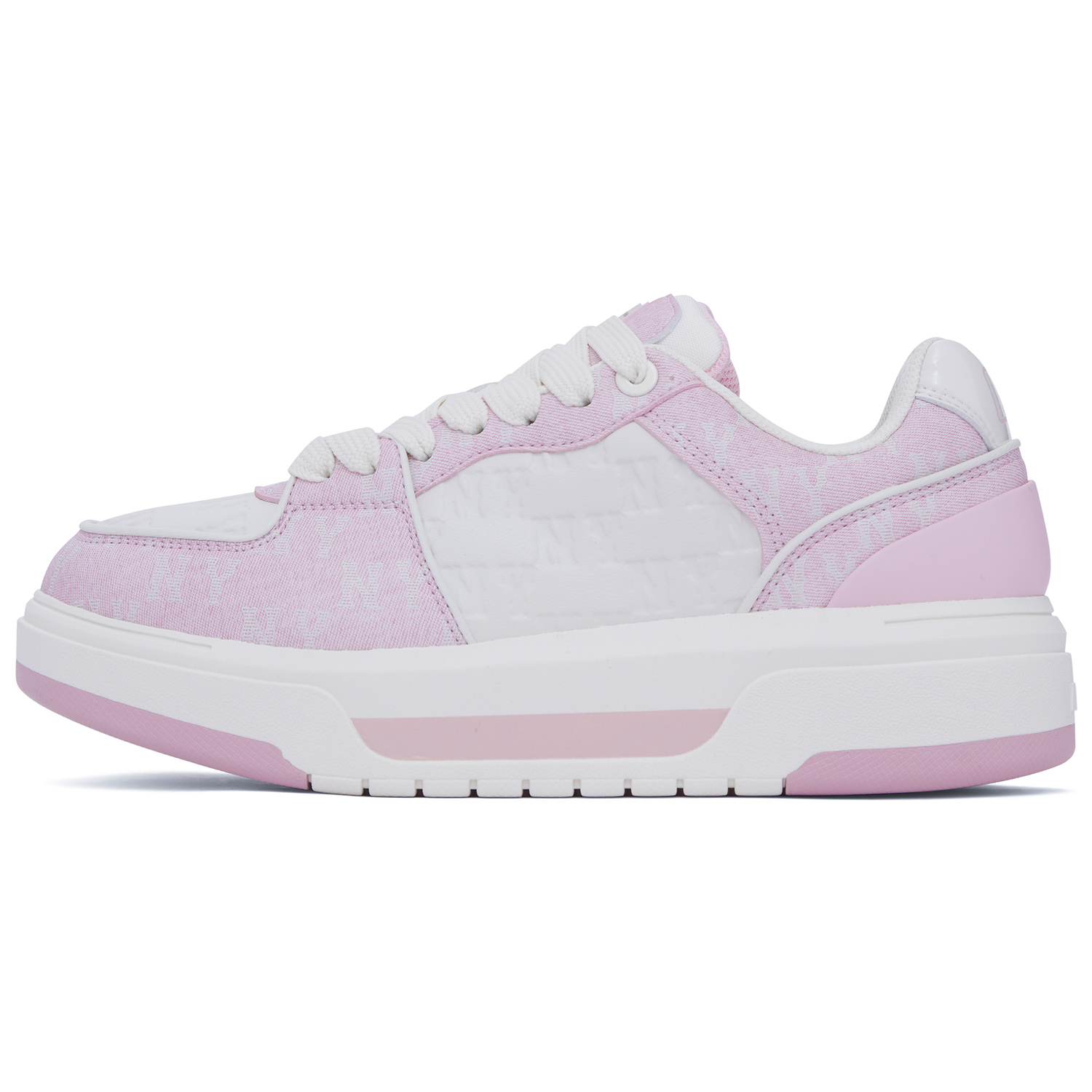 MLB Chunky Liner Pink Low-Top Casual Sneakers with Faux Denim and Monogram Design 3ASXCMN4N-50PKS