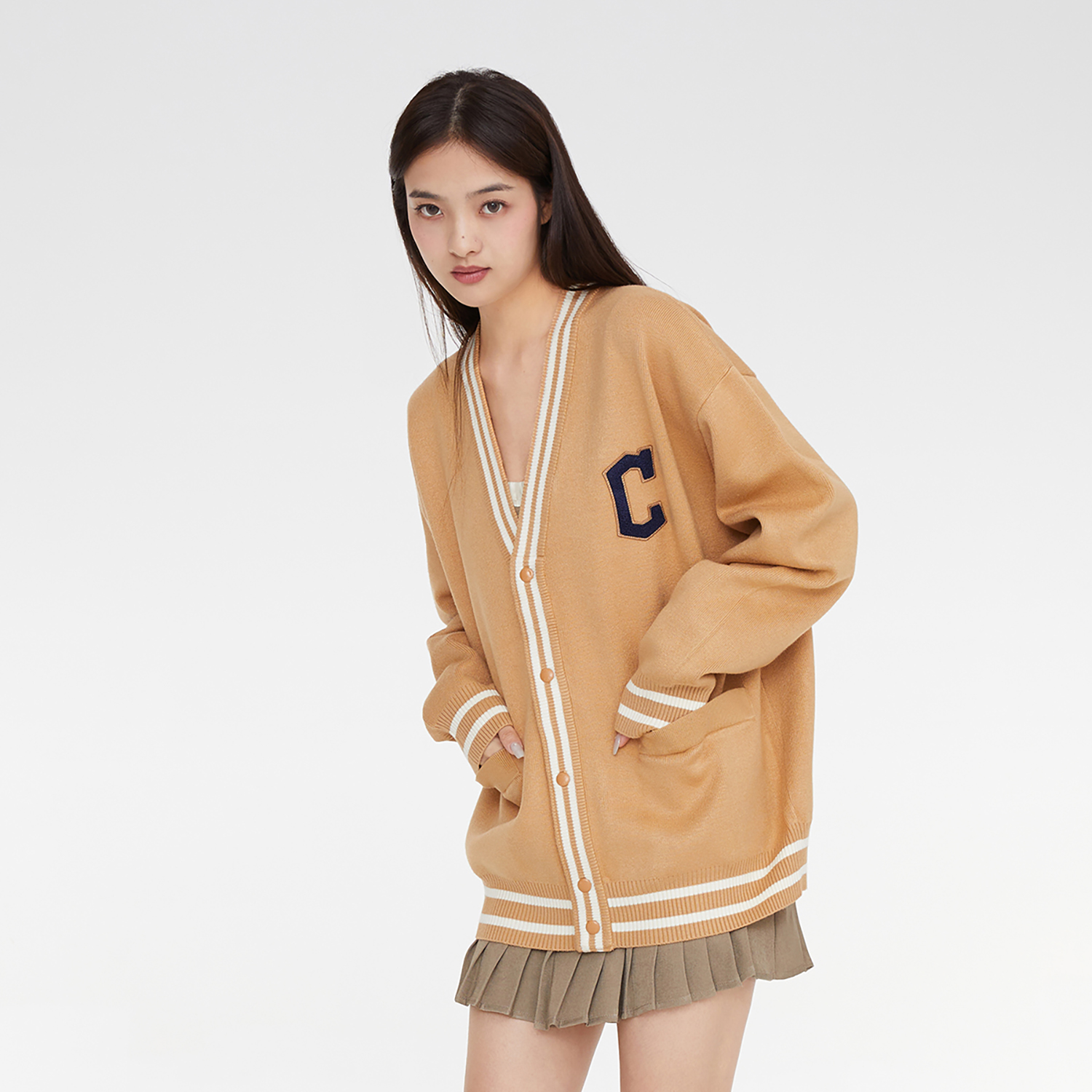 Shop MLB Cleveland Indians Letter-Graphic Cardigan Sweater Unisex Brown. 3AKCV0134-45CAL