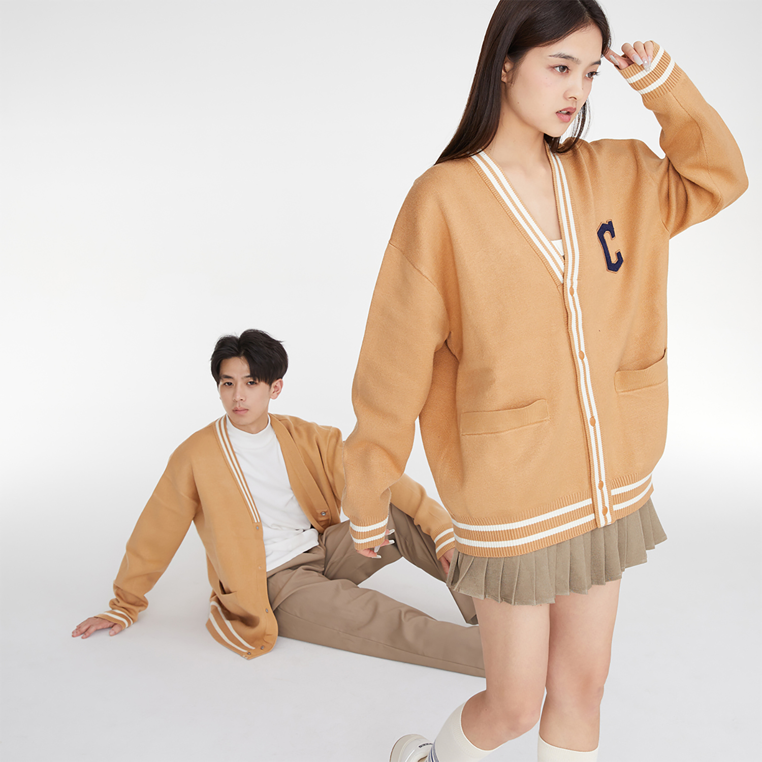 Details for MLB Cleveland Indians Letter-Graphic Cardigan Sweater Unisex Brown. 3AKCV0134-45CAL