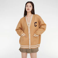 Sizing MLB 克里夫蘭印地安人字母圖案開襟毛衣 男女款 棕色 3AKCV0134-45CAL