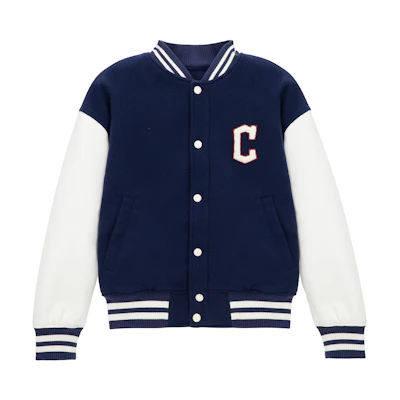 MLB Cleveland Indians Patchwork Logo Baseball Jacket Navy Unisex. 3AJPV0634-45NYS