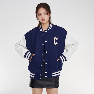 MLB Cleveland Indians Patchwork Logo Baseball Jacket Navy Unisex. 3AJPV0634-45NYS Sizing MLB Cleveland Indians Patchwork Logo Baseball Jacket Navy Unisex. 3AJPV0634-45NYS