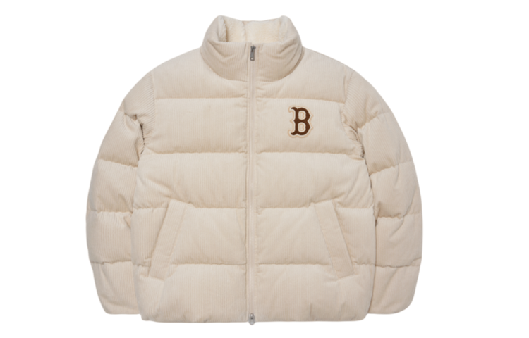 MLB Corduroy Puffer Jacket Unisex Short Thick Letter Embroidery - Off White. 3ADJB0826-43BGL