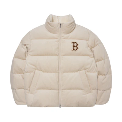 MLB Corduroy Puffer Jacket Unisex Short Thick Letter Embroidery - Off White. 3ADJB0826-43BGL