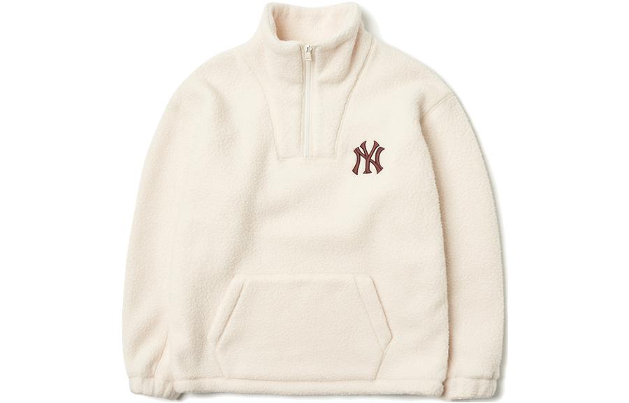 MLB Cream Unisex Pullover Collar Sweatshirt with Solid Pattern Design 3AMTF5216