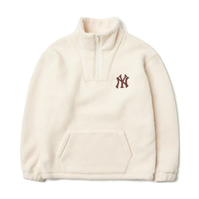 MLB Cream Unisex Pullover Collar Sweatshirt with Solid Pattern Design 3AMTF5216