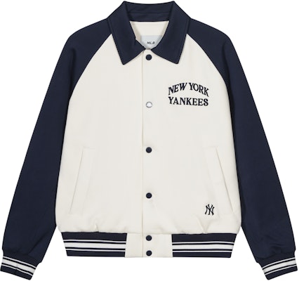 MLB 刺繍ロゴ ボタンアップ 長袖 ベースボールジャケット ネイビー ユニセックス 3AJPV1641-50NYD Order MLB 刺繍ロゴ ボタンアップ 長袖 ベースボールジャケット ネイビー ユニセックス 3AJPV1641-50NYD
