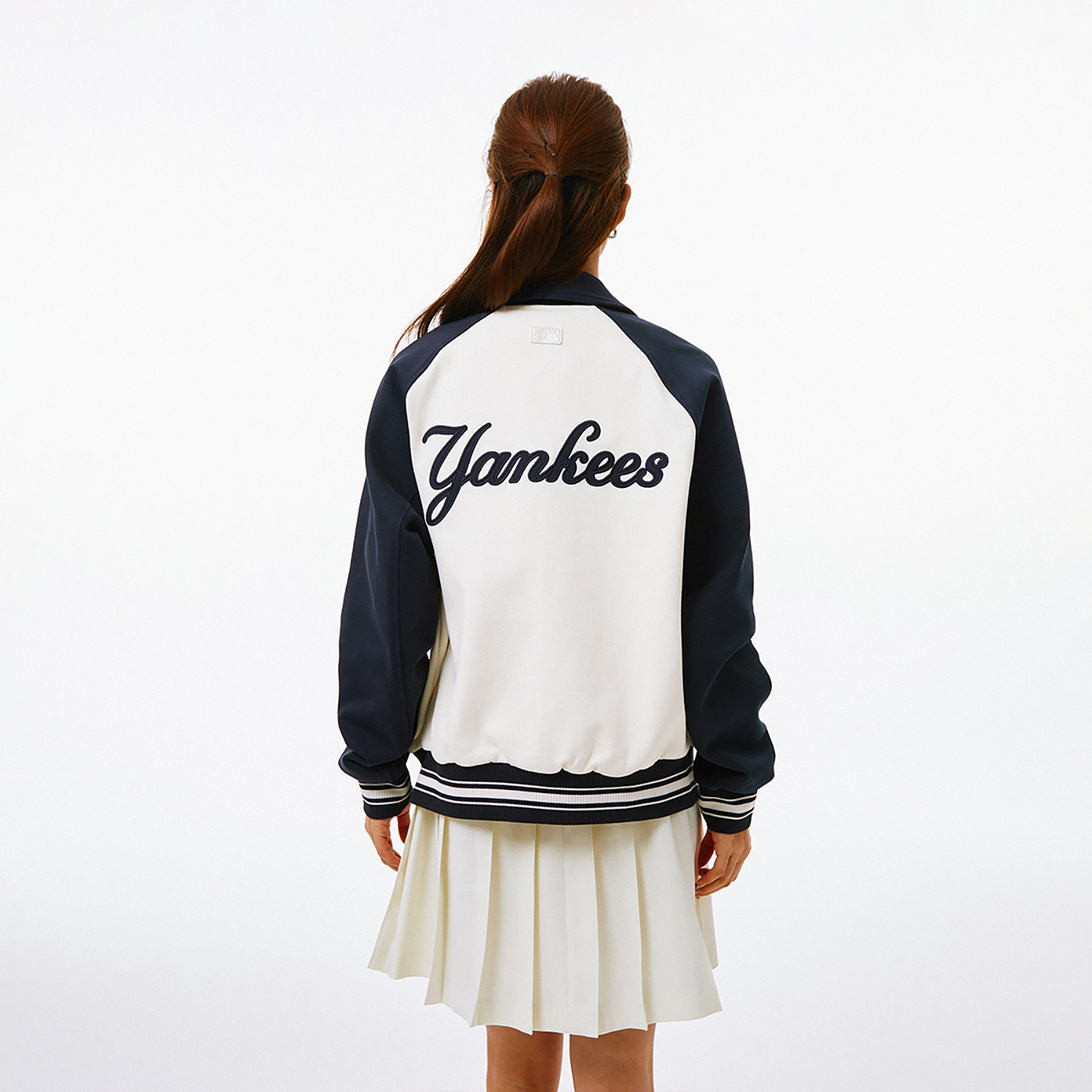 Shop MLB 刺繍ロゴ ボタンアップ 長袖 ベースボールジャケット ネイビー ユニセックス 3AJPV1641-50NYD