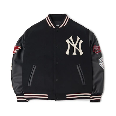 MLB Embroidered Logo Baseball Jacket Unisex Couple Style - Black. 3AJP38016-00BKS
