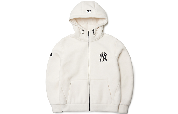 MLB Embroidered Logo Oversized Zip-Up Hoodie Unisex - Ivory White 3AJPF3516-50IVS