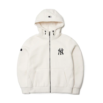 MLB Embroidered Logo Oversized Zip-Up Hoodie Unisex - Ivory White 3AJPF3516-50IVS