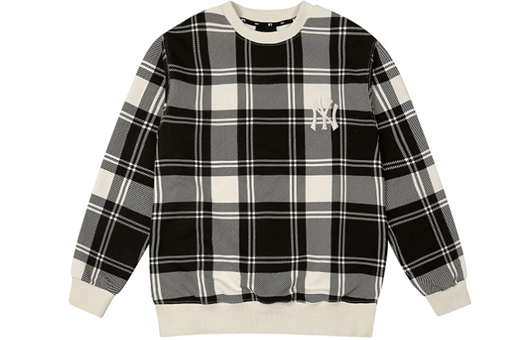 MLB Fireworks Plaid Long-Sleeve Sweatshirt Unisex Black White 31MTE3041-50I