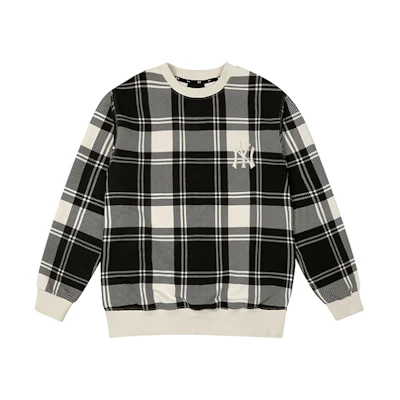 MLB Fireworks Plaid Long-Sleeve Sweatshirt Unisex Black White 31MTE3041-50I