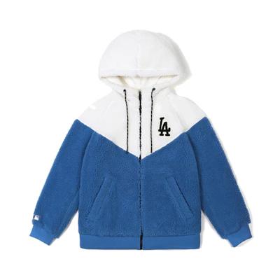 MLB Fleece Lined Hoodie Jacket Unisex White Blue拼接 31JPF5061-07U