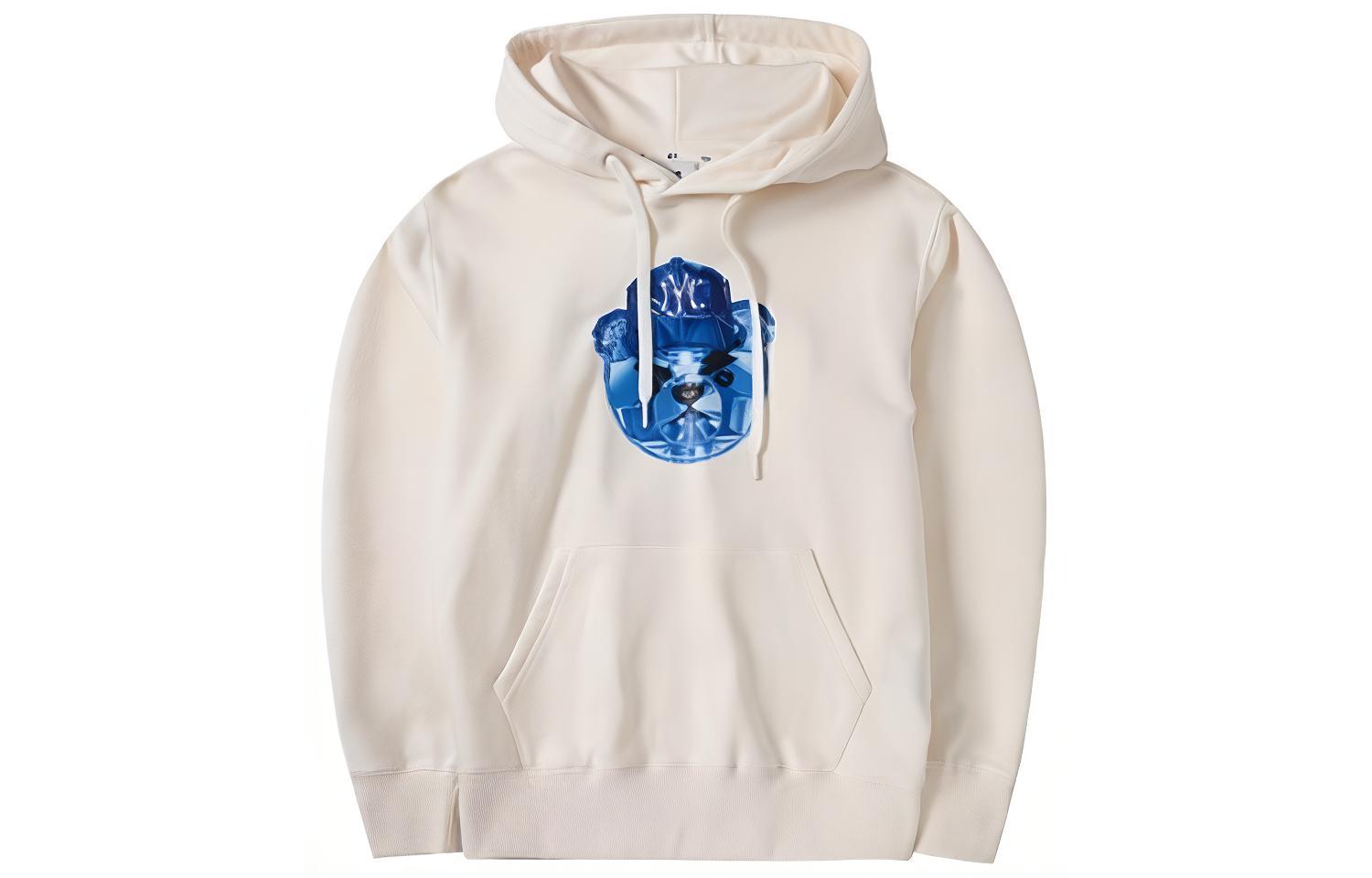 MLB Frowning Bear Print Hoodie - Unisex Couple Style White Pullover 3AHDE0131-50CRS