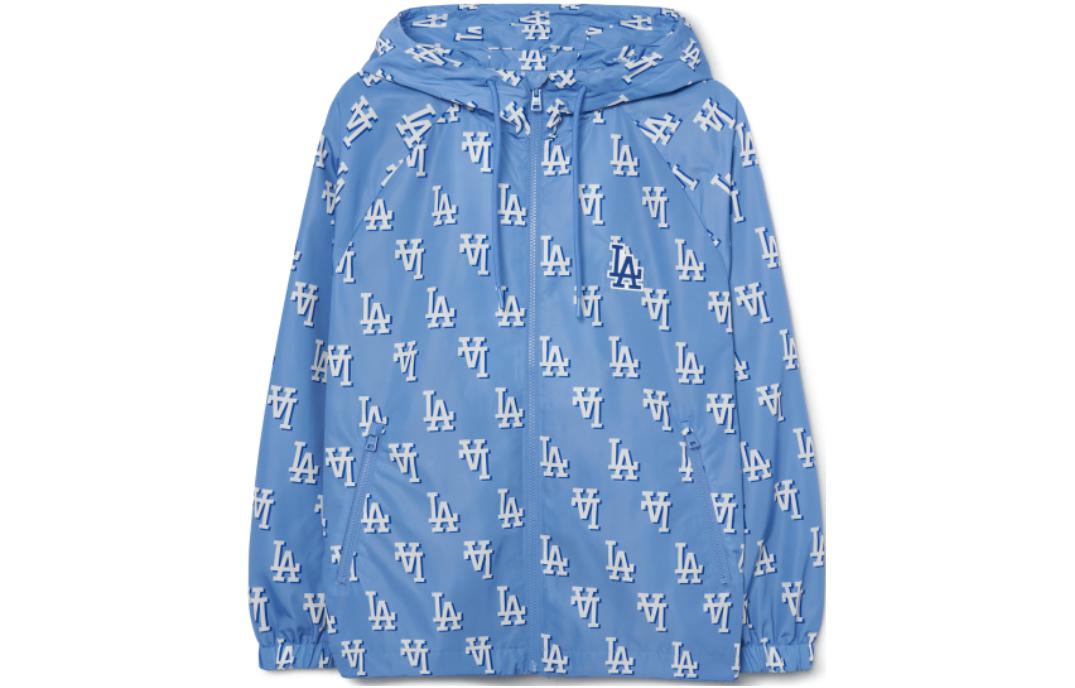 MLB Full Print Lettering Zip Hoodie Jacket Unisex - Blue 3AWJM0131-07CBL