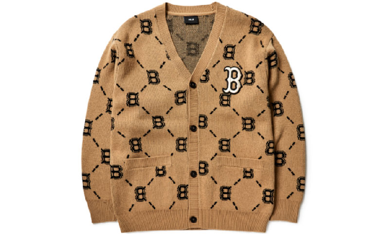 MLB FW21 Boston Red Sox Monogram Logo Knit Sweater Beige Unisex Retro Style 3AKTM0214-43BGD