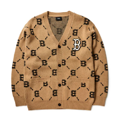 MLB FW21 Boston Red Sox Monogram Logo Knit Sweater Beige Unisex Retro Style 3AKTM0214-43BGD