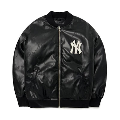 MLB FW22 Black Loose Fit Baseball Jacket with Logo Patch. 3AJPM0324-50BKS