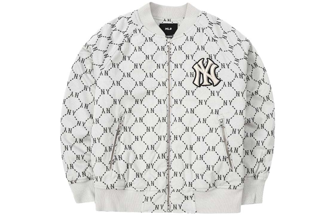 MLB FW22 All-Over Logo White Long-Sleeve Baseball Jacket Unisex. 3AJPM0224-50CRS