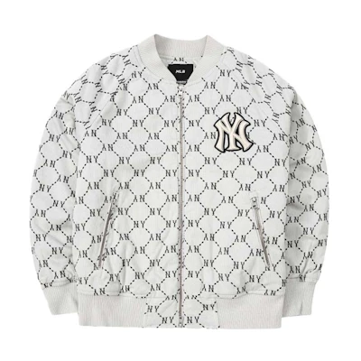 MLB FW22 All-Over Logo White Long-Sleeve Baseball Jacket Unisex. 3AJPM0224-50CRS