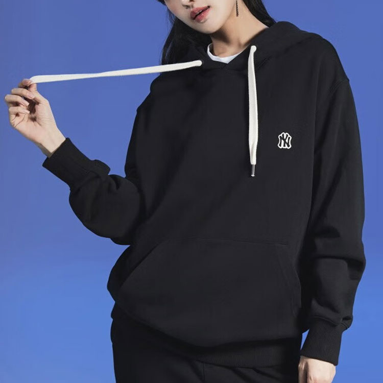 Details for MLB FW22 블랙 후드티 유니섹스 스몰 로고 자수 긴팔 풀오버 3AHDB0124-50BKS