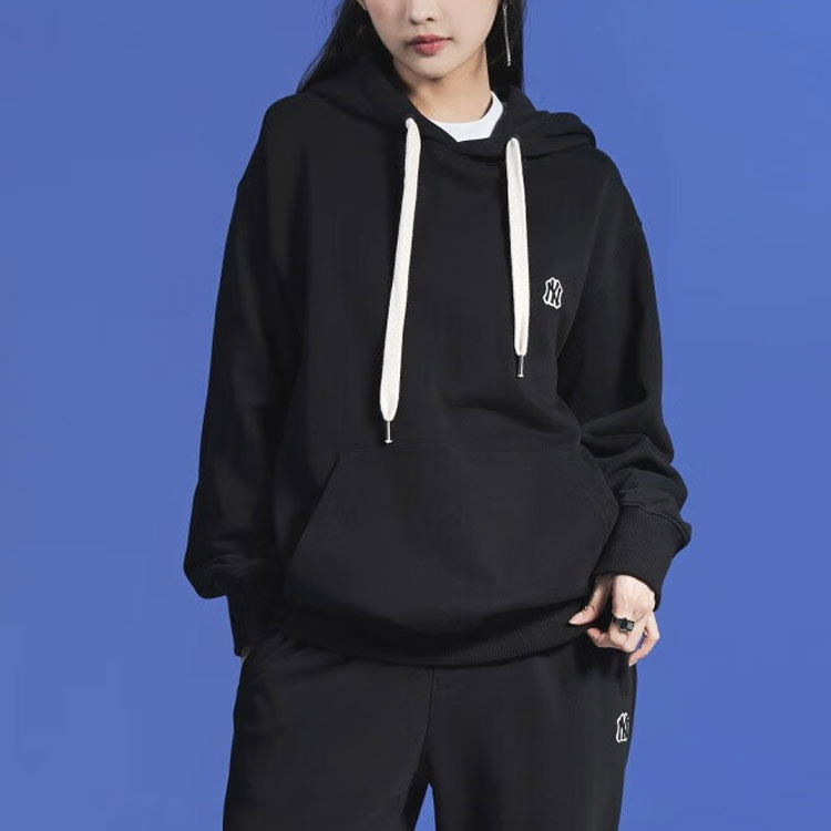 Sizing MLB FW22 블랙 후드티 유니섹스 스몰 로고 자수 긴팔 풀오버 3AHDB0124-50BKS