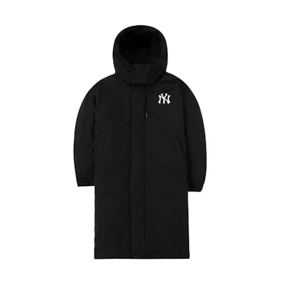 MLB FW22 Black Logo Hooded Long Down Jacket Unisex Windproof Warm Coat. 3ADJB1426-50BKS