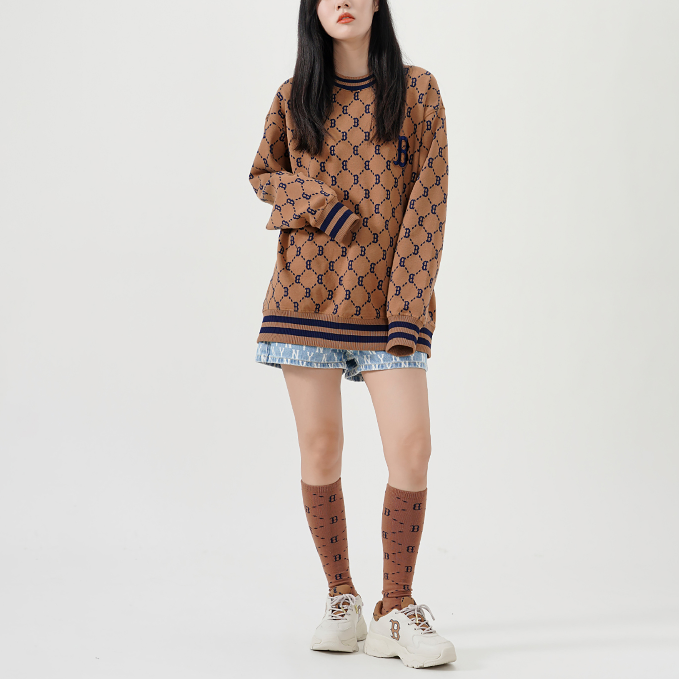 Shop MLB FW22 Boston Red Sox Logo Embroidered Crewneck Monogram Brown Unisex Sweatshirt 3AMTM0724-43BGD