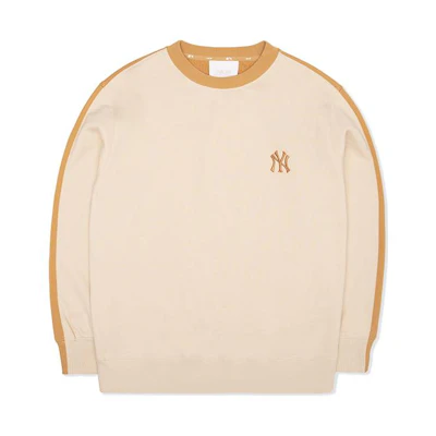 MLB FW22 Colorblock Crewneck Loose Fit Long Sleeve Sweatshirt Beige Unisex 3AMTEC224
