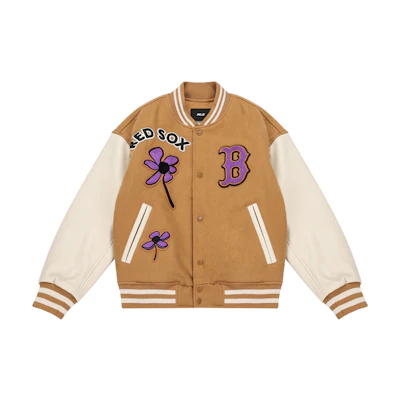 MLB FW22 Embroidered Button-Up Baseball Jacket Khaki Unisex Couple Style 3AJPF0124-43BGD
