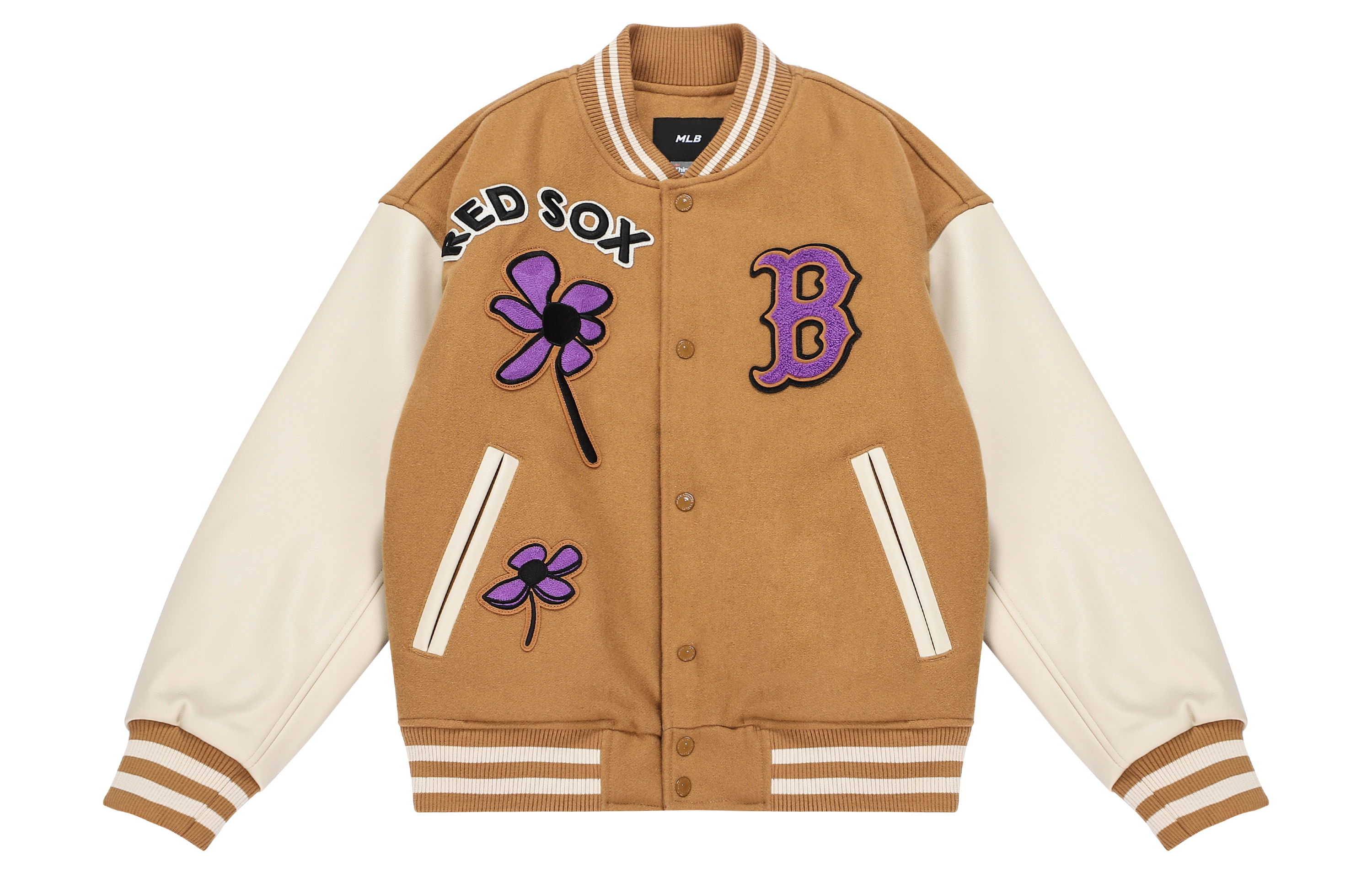 Order MLB FW22 Embroidered Button-Up Baseball Jacket Khaki Unisex Couple Style 3AJPF0124-43BGD