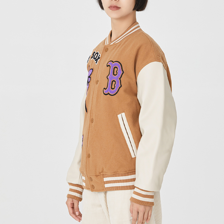 Details for MLB FW22 Embroidered Button-Up Baseball Jacket Khaki Unisex Couple Style 3AJPF0124-43BGD