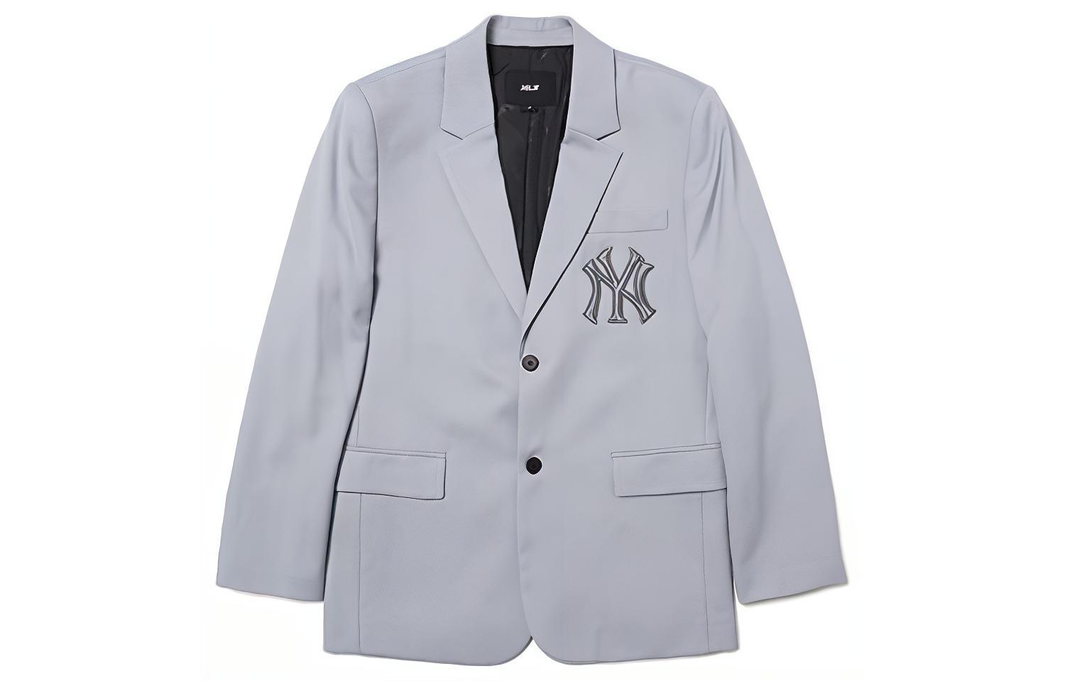 MLB FW22 Grey Single-Breasted Blazer with Solid Letter Patch Unisex. 3AJK01014-50GRS