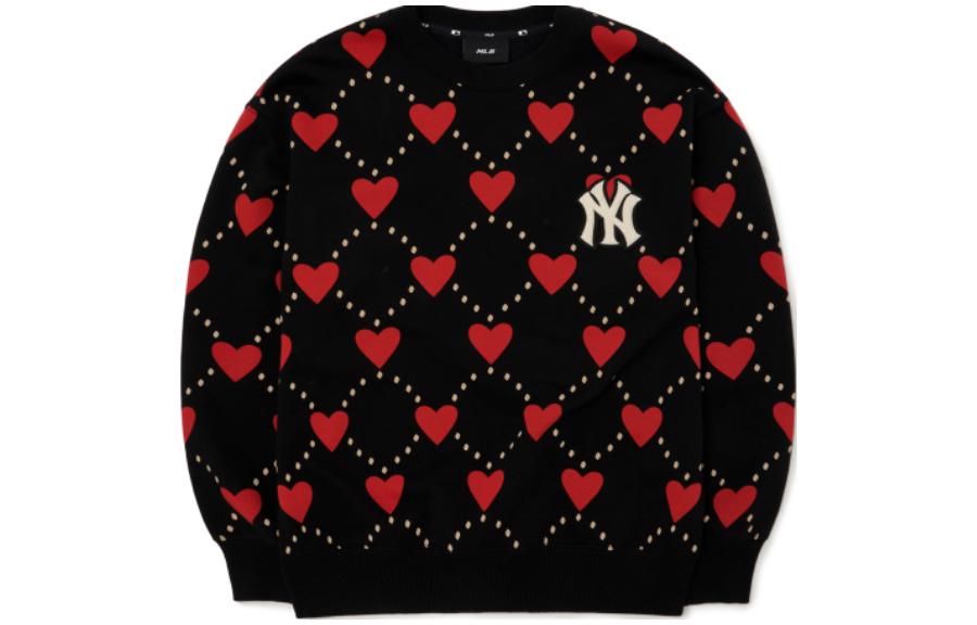 MLB FW22 Heart Pattern Logo Embroidered Crewneck Sweatshirt Multicolor Unisex 3AMTH0124-50BKS