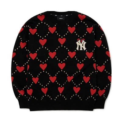 MLB FW22 Heart Pattern Logo Embroidered Crewneck Sweatshirt Multicolor Unisex 3AMTH0124-50BKS