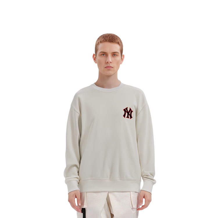 Shop MLB FW22 復古運動標誌圓領衛衣 男女款 米白色 3AMTB0626-50IVS