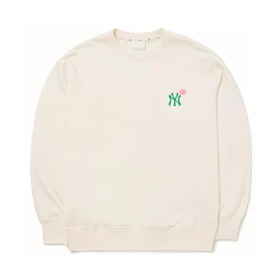 MLB FW22 Logo Embroidered Crewneck Sweatshirt Unisex in Cream Color 3AMTEC524-1