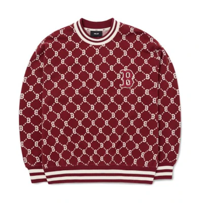 MLB FW22 Logo Embroidered Diamond Monogram Red Unisex Casual Crewneck Sweater 3AMTM0724-43WIS