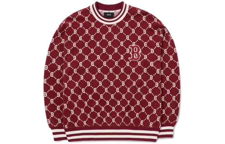 Order MLB FW22 紅色鑽石單寧刺繡Logo男女休閒圓領毛衣 3AMTM0724-43WIS