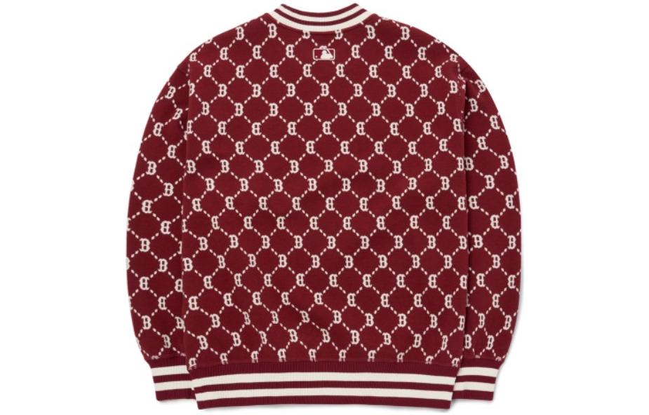 Lookbook MLB FW22 紅色鑽石單寧刺繡Logo男女休閒圓領毛衣 3AMTM0724-43WIS