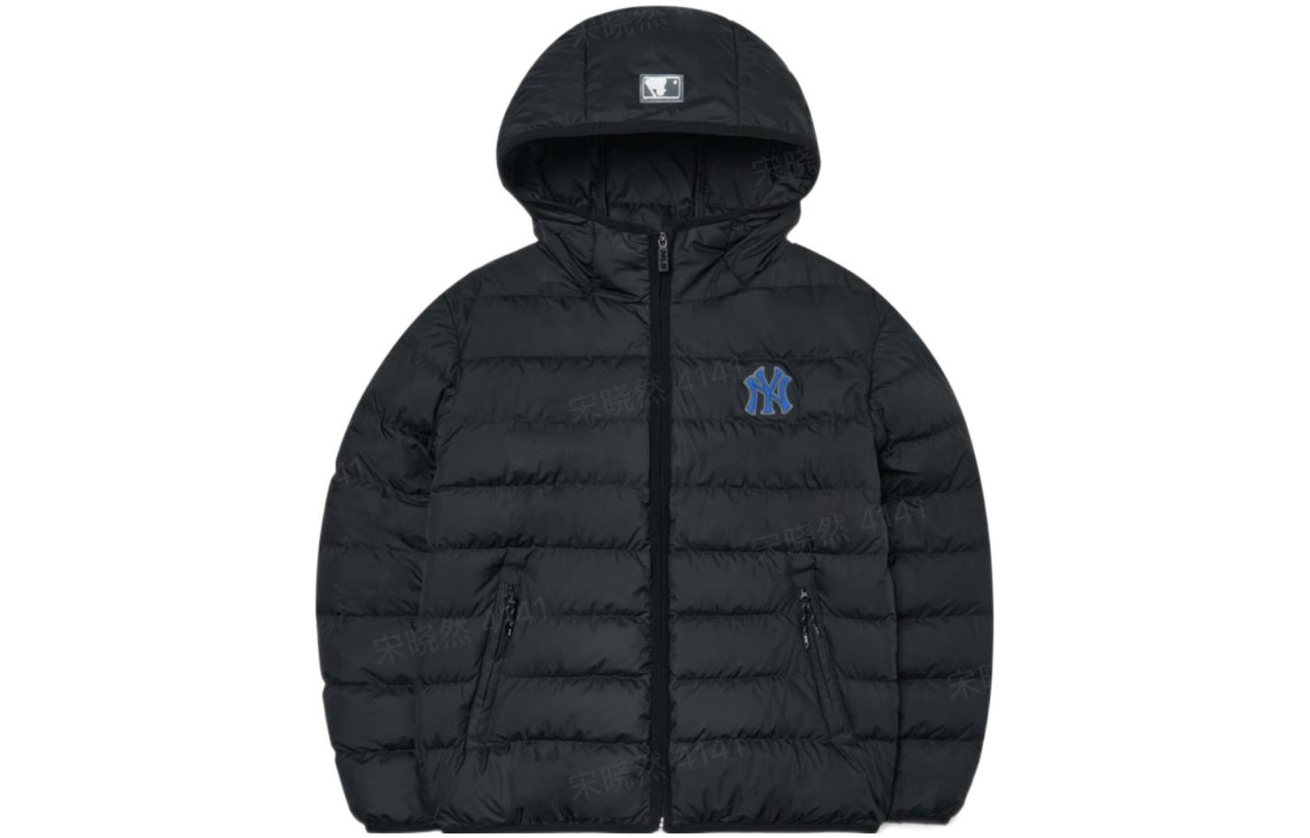 MLB FW22 Logo Patch Zip-Up Hooded Down Jacket Short Unisex Black 3ADJA0426-50BKS